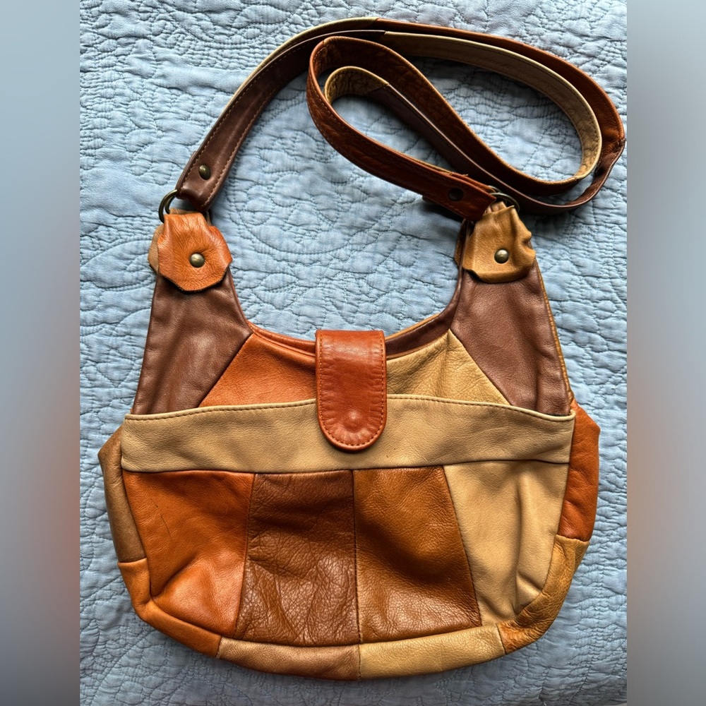 Unique Vintage Patchwork Leather Shoulder Bag - image 1
